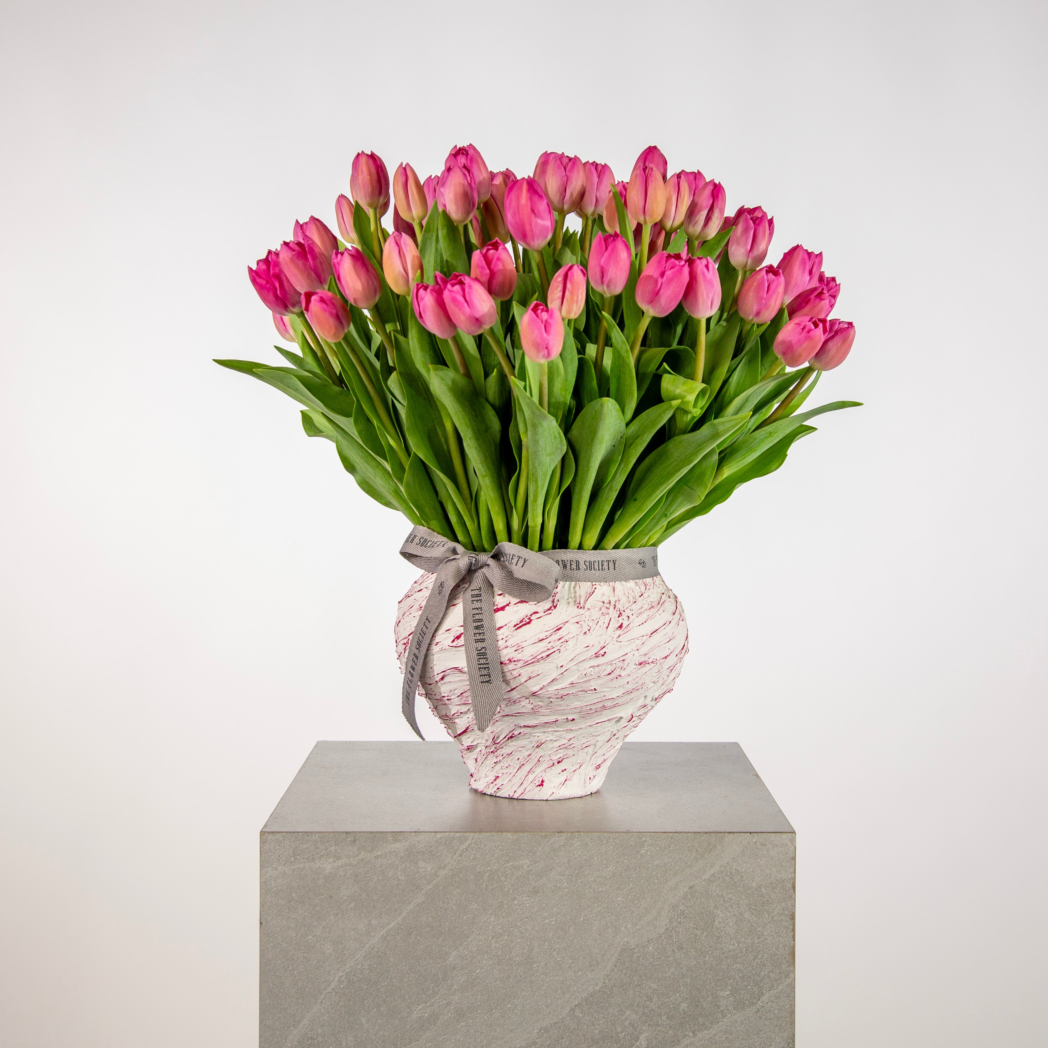 Fuchsia tulip flowers 20cm clay pot arrangement - luxury pink tulip flowers UAE delivery
