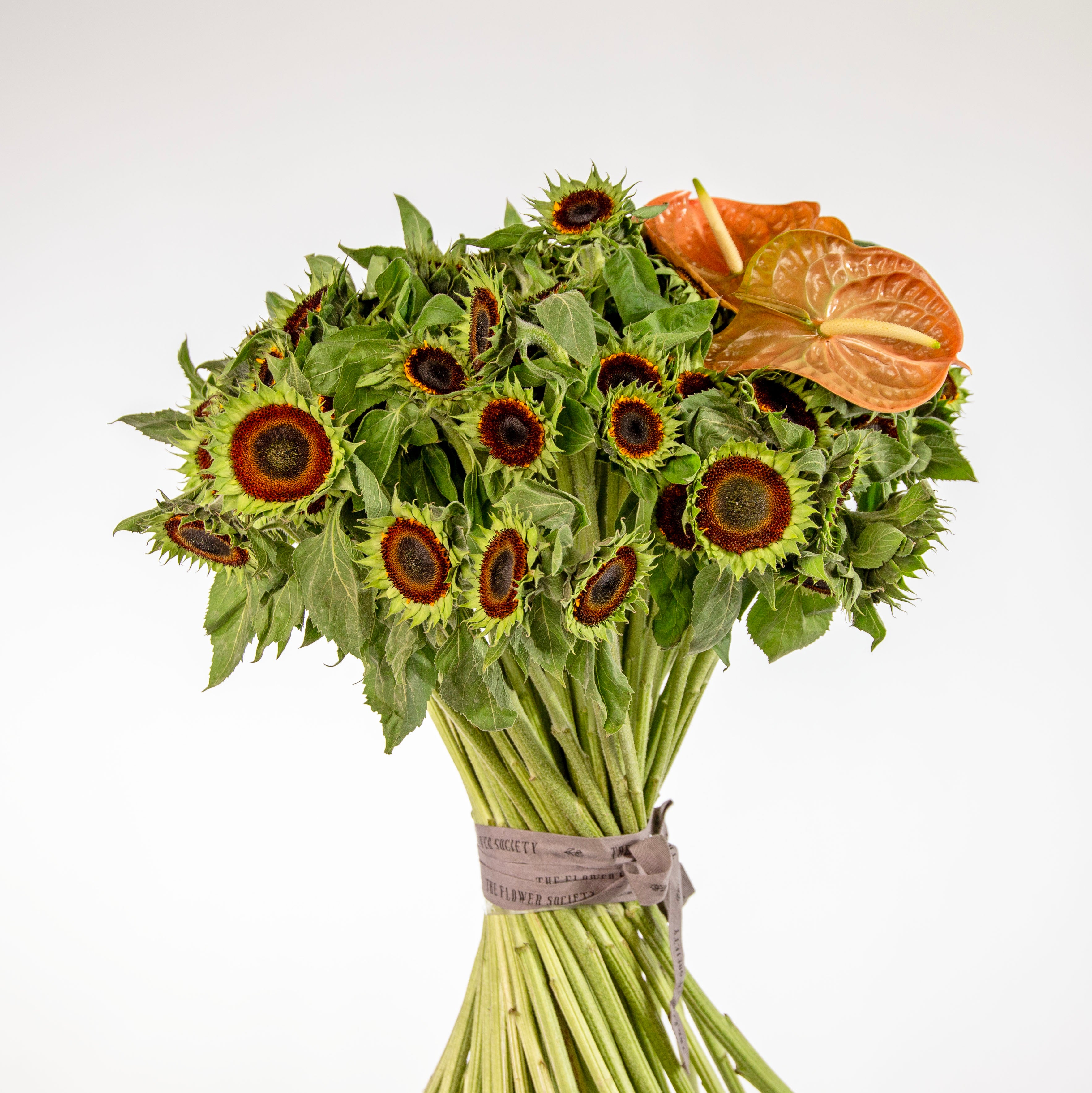 Bold peach green sunflower floral installation - luxury peach flowers same day Dubai delivery