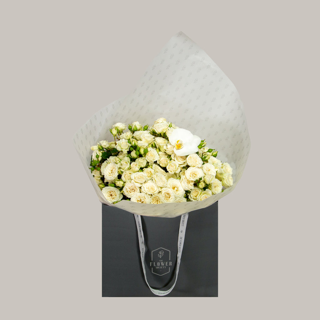 50 SPRAY WHITE ROSES BOUQUET