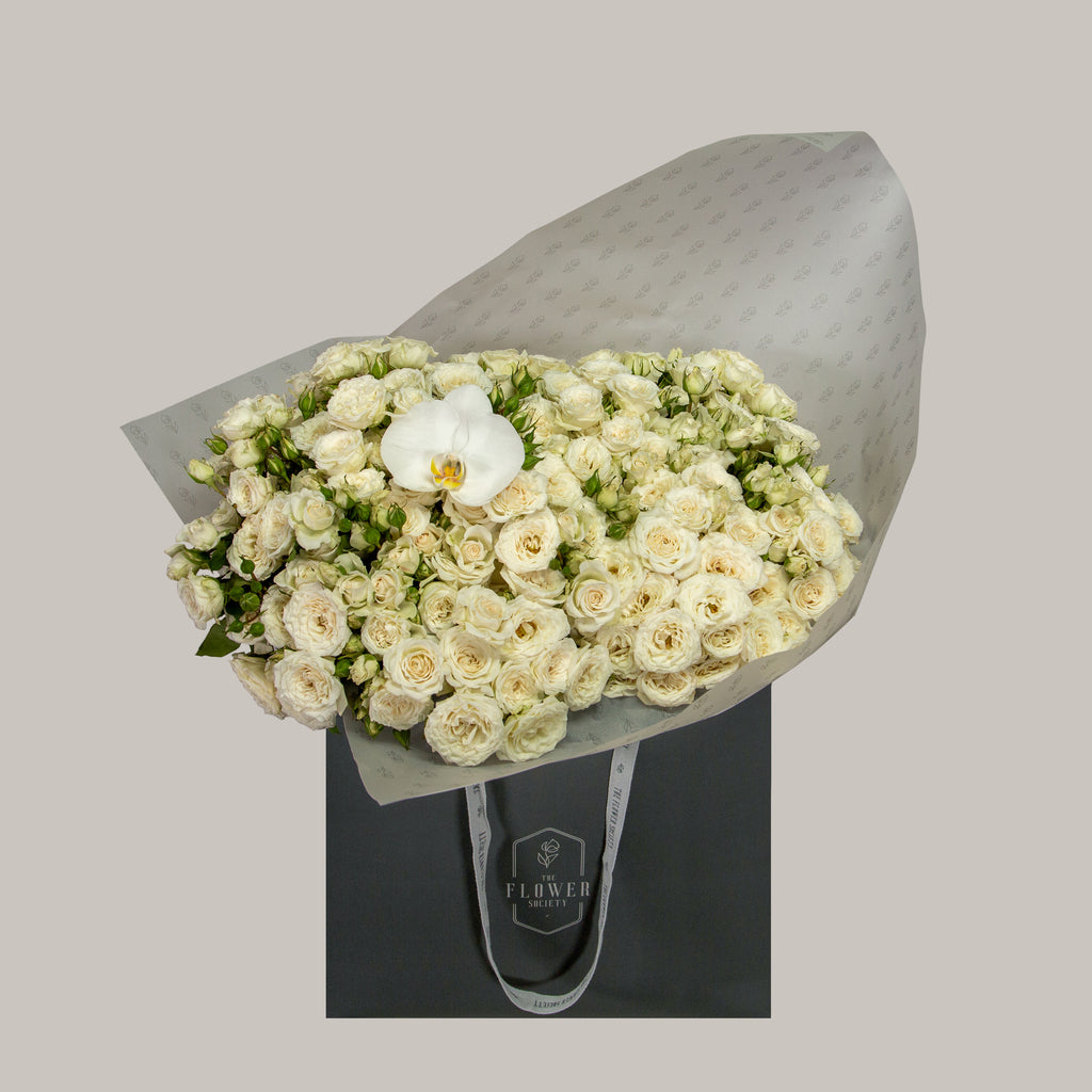 100 SPRAY WHITE ROSES BOUQUET